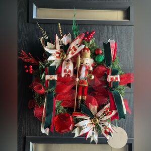 Festive Nutcracker Holiday Wreath - Red and Green